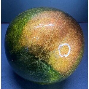 Vtg Glass Sphere Ball Hollow Orb Green Orange Yellow 4" DIA Basket Decor